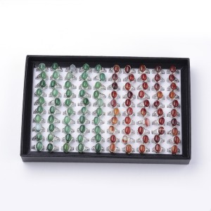 Natural Agate Rings Platinum Mixed Size - 100 Pcs Boxed